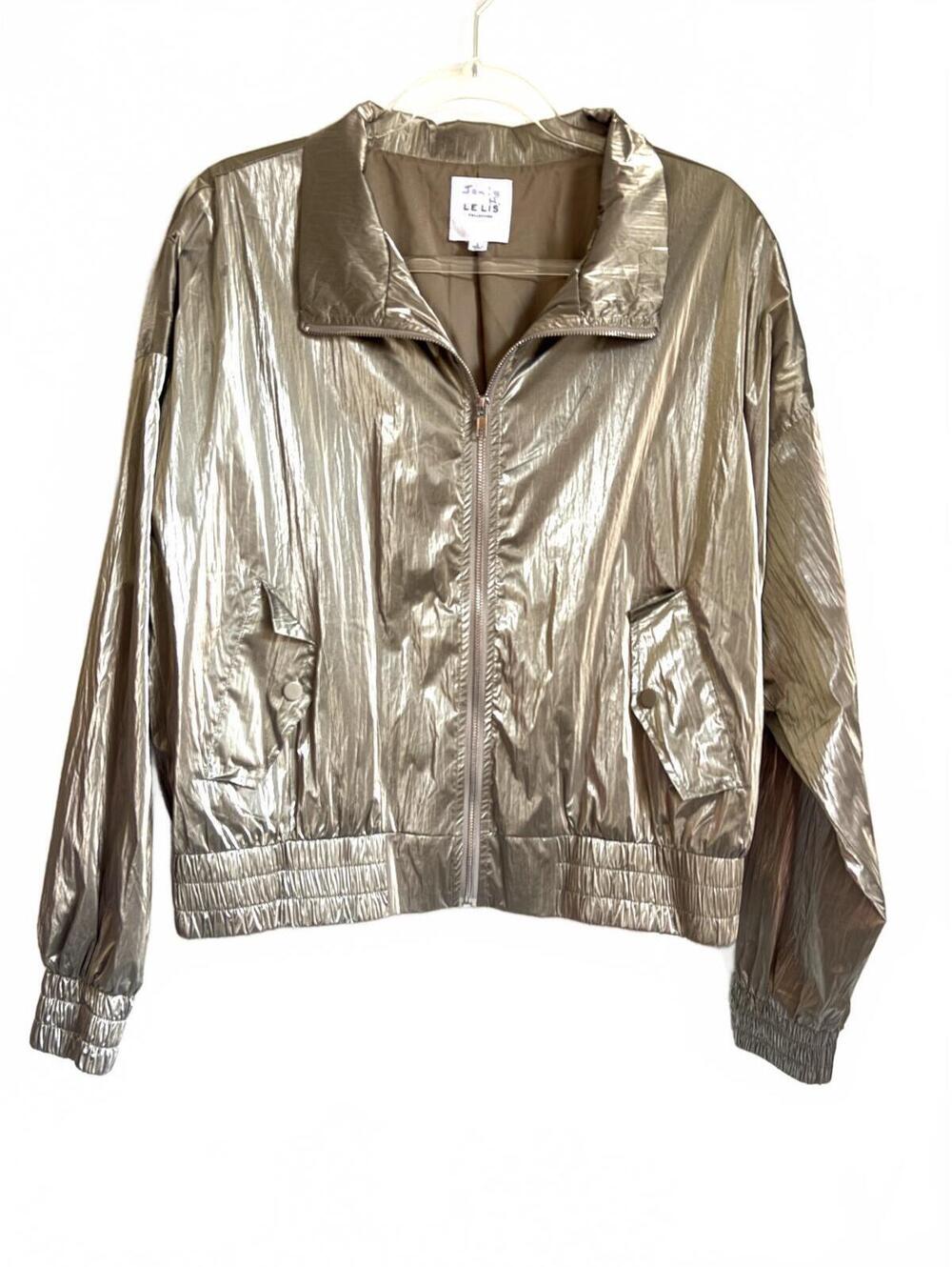 Le Lis | Women’s Gold Crinkle Lightweight Jacket Zip Up Snap Pockets Size L